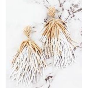🌻 BOGO NEW Natural and White Seed Bead Tassel  Earrings